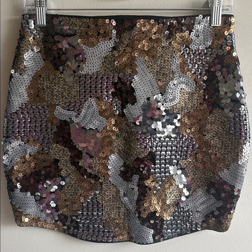 Express Sequin Mini Skirt XS Gold Black‎ Metallic Party Festival Club